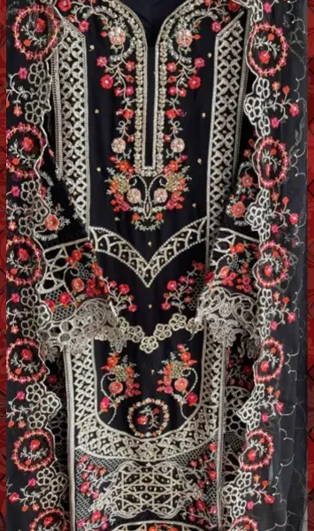 Pakistani Original Bin Saeed Luxury Chiffon stitched 3 Pcs _ Black 